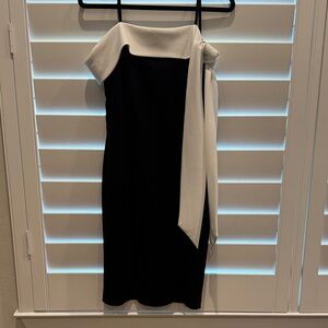 White House Black Market One Shoulder Black and White Dress